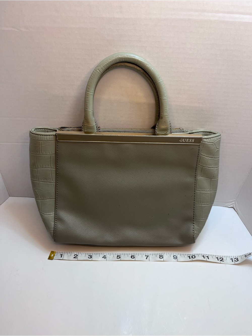 GUESS Olive Green Croc-Accent Satchel